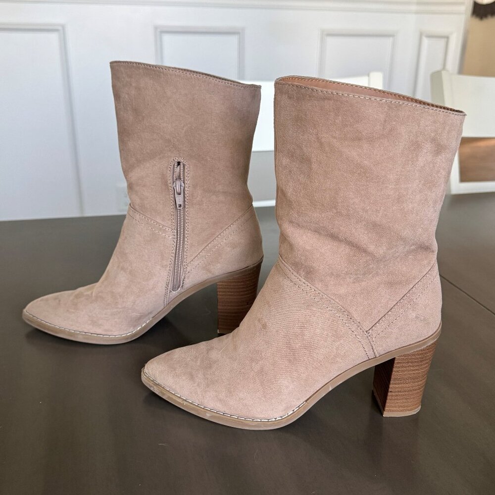 Beige Tall Bootie with Block Heel